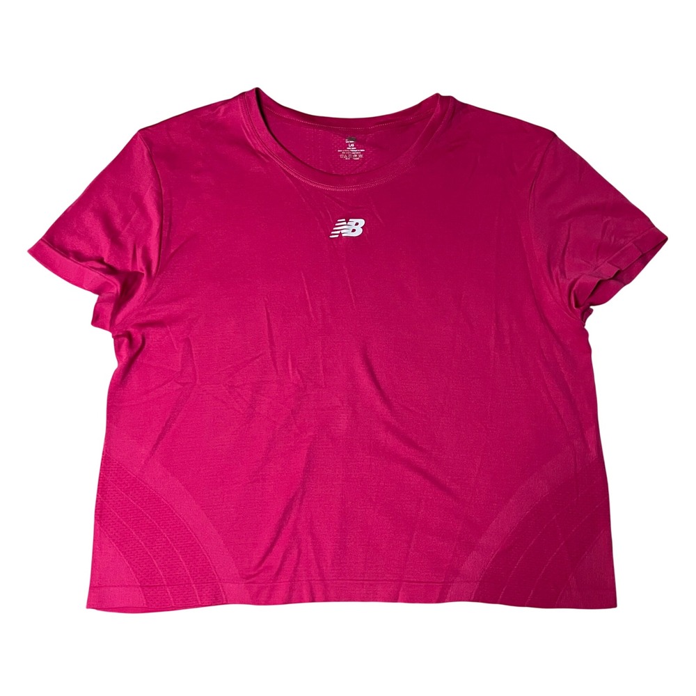 New Balance Womens Q Speed Seamless Magenta‎ Pink Short Sleeve Training Shirt L